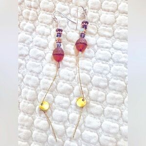 ❤️🎊 Beaded dangle earrings with Czech glass beads, shoushan and mixed metals❣️